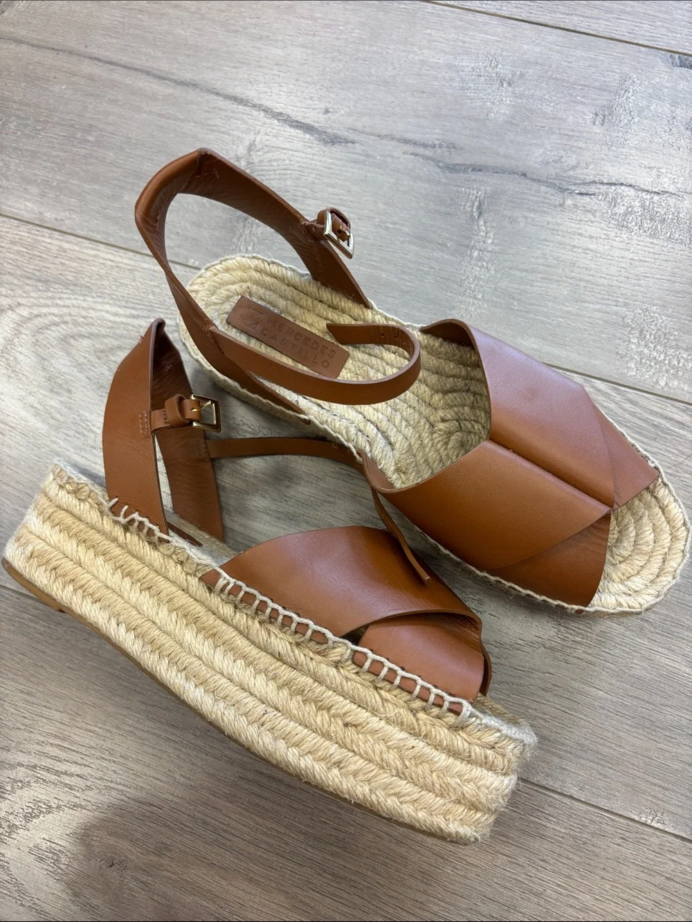 Mercedes Castillo Leather Espadrille Wedge Sandals
